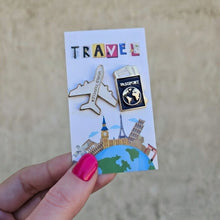 Load image into Gallery viewer, Travel Enamel Pin - Passport &amp; Airplane