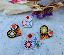 Load image into Gallery viewer, 2 Pce Pin Set: Flower Heart Retro Boho Art Deco Enamel - Pro Eyelash Extensions