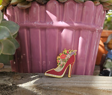 Load image into Gallery viewer, Red Flower High Heels Every Step is Progress Enamel Pin