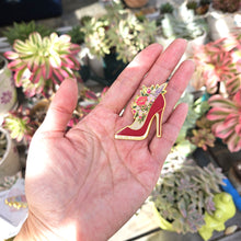 Load image into Gallery viewer, Red Flower High Heels Every Step is Progress Enamel Pin