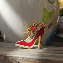 Load image into Gallery viewer, Red Flower High Heels Every Step is Progress Enamel Pin