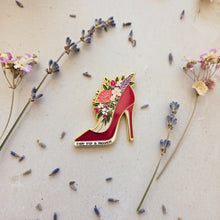 Load image into Gallery viewer, Red Flower High Heels Every Step is Progress Enamel Pin