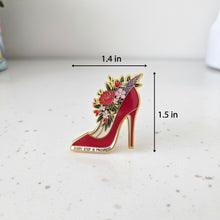 Load image into Gallery viewer, Red Flower High Heels Every Step is Progress Enamel Pin