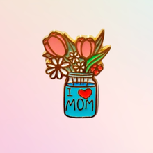 Load image into Gallery viewer, I Love Mom Daisy Tulip Floral Bouquet Flower Enamel Pin - Pro Eyelash Extensions