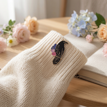 Load image into Gallery viewer, Raven Flower Enamel Pin Gothic Celestial Bird Lover - Pro Eyelash Extensions