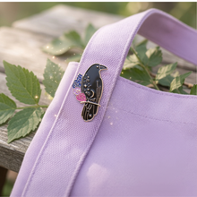 Load image into Gallery viewer, Raven Flower Enamel Pin Gothic Celestial Bird Lover - Pro Eyelash Extensions