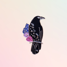 Load image into Gallery viewer, Raven Flower Enamel Pin Gothic Celestial Bird Lover - Pro Eyelash Extensions