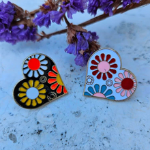 Load image into Gallery viewer, 2 Pce Pin Set: Flower Heart Retro Boho Art Deco Enamel - Pro Eyelash Extensions